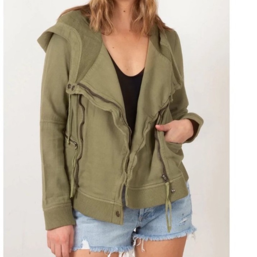 Free People the Moto Jacket Hood Asymmetric Zip Front Olive S New
